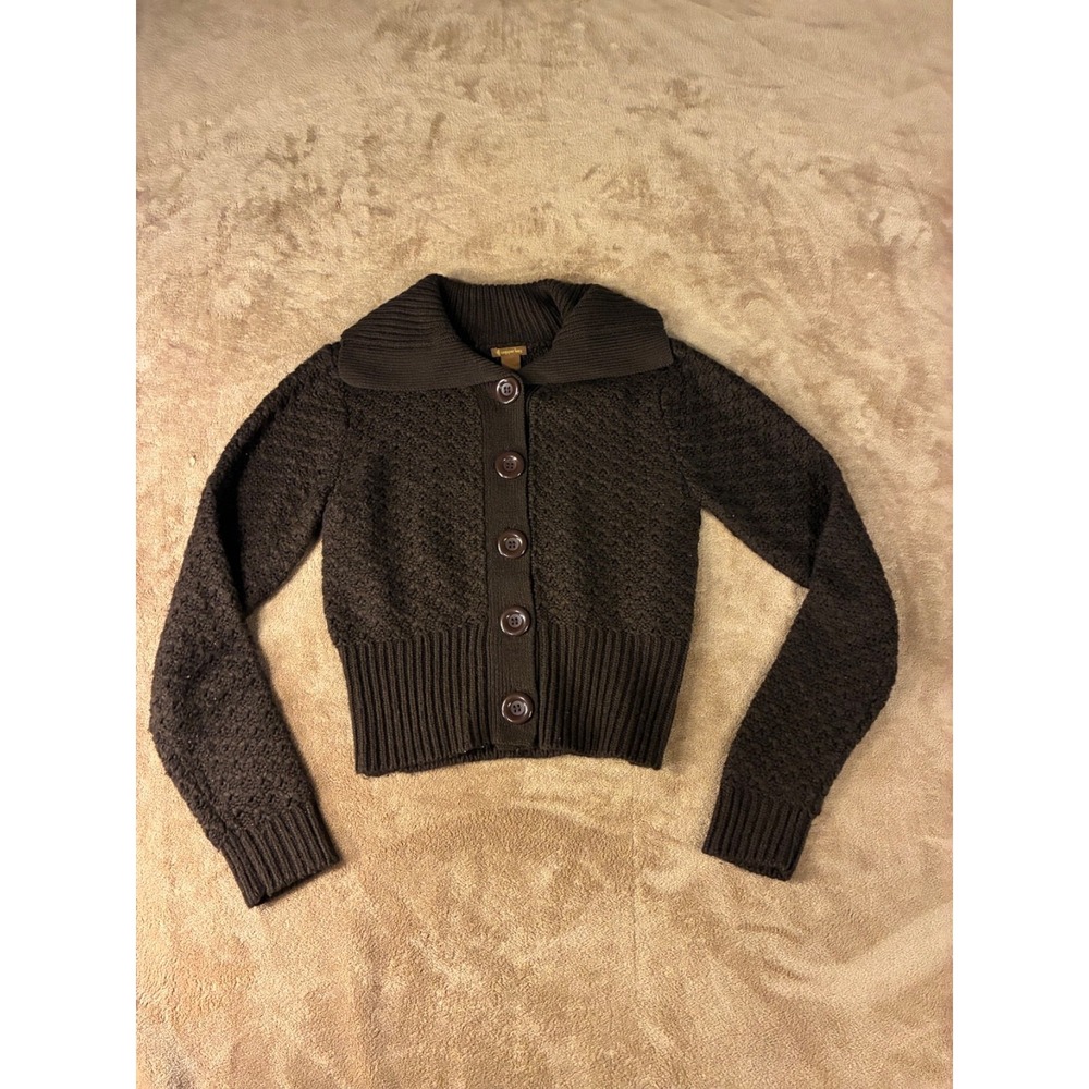 Y2K VTG Brown Textured Knit Cardigan Sweater Womens Small Fairy Grunge Cozy